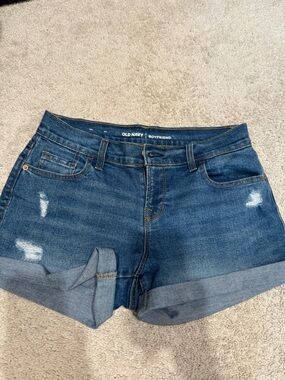 Old Navy Boyfriend Jean Shorts - Dark Blue Distressed